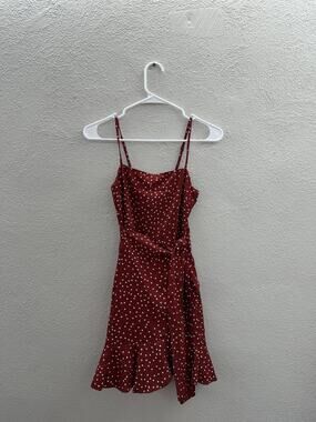 Princess Polly Womens Dress Size 0 Red Polka Dot Sleeveless Faux Wrap